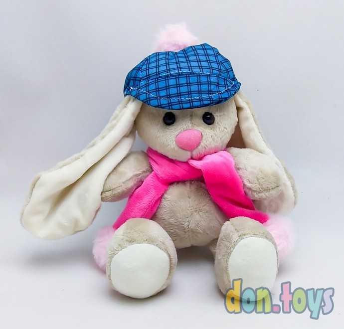 Зайка в клетчатой кепочке с бубоном и шарфиком, фото 1