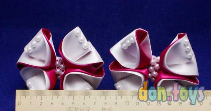 Резинки для волос Бело-малиновые бантики с бусинами. 2 шт., фото 3