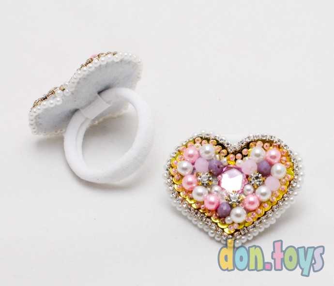 Резинки для волос Сердечки из бусин и страз, 2 шт., фото 3