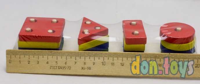 Пирамидка логическая "Фигуры", окрас глянцевый, 4 шт. на основании, арт. 442650, фото 3