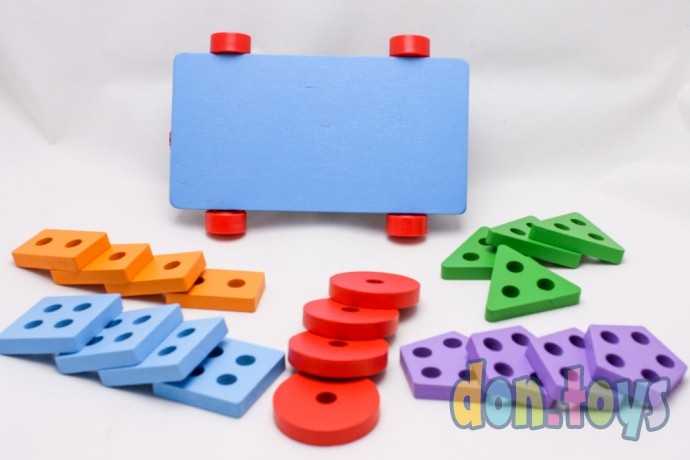 Деревянная каталка с логической пирамидкой сортером, 5 в 1 арт. 3020016 (MC-0150), фото 11