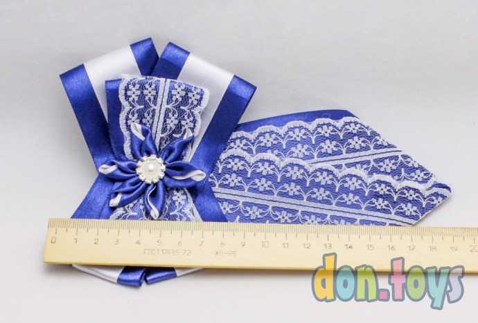 Галстук школьный сине-белый с цветком, фото 2