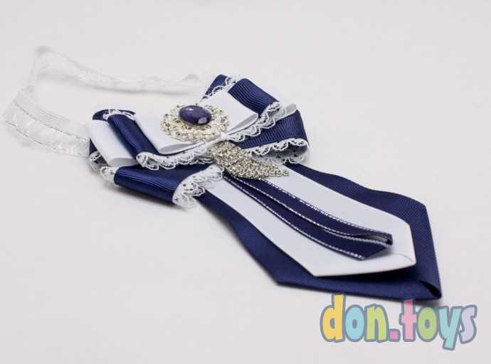 Галстук на школьное платье с большим синим камнем и стразами, фото 2