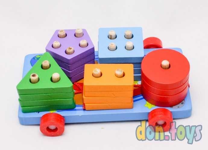 Деревянная каталка с логической пирамидкой сортером, 5 в 1 арт. 3020016 (MC-0150), фото 2