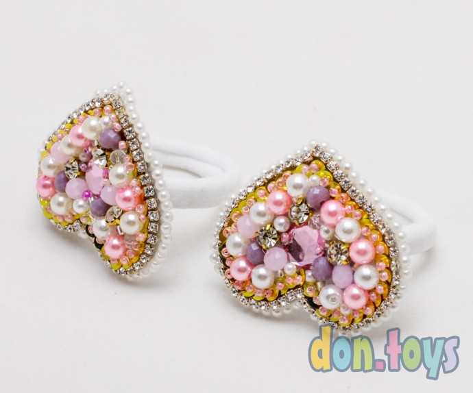 Резинки для волос Сердечки из бусин и страз, 2 шт., фото 4