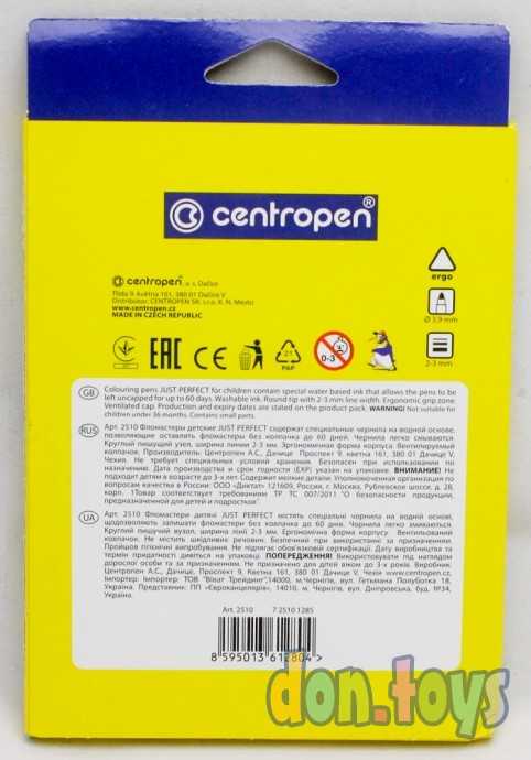 Фломастеры 12 цветов Centropen 2510 Perfect, 3.9 мм невысыхаемые, арт. 2468410, фото 2