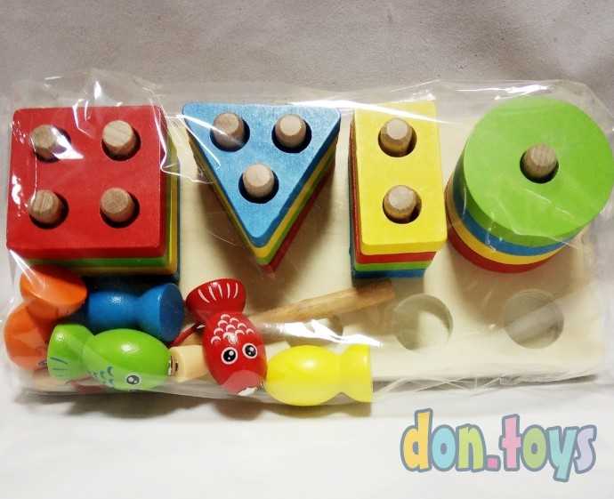 Деревянная Логическая пирамида Геометрия с магнитной рыбалкой( 5 рыбок), фото 3