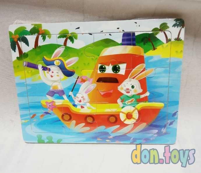 Деревянная Пазл-рамка "Пираты зверята" (12 элементов), Арт. ИД-0123, фото 1