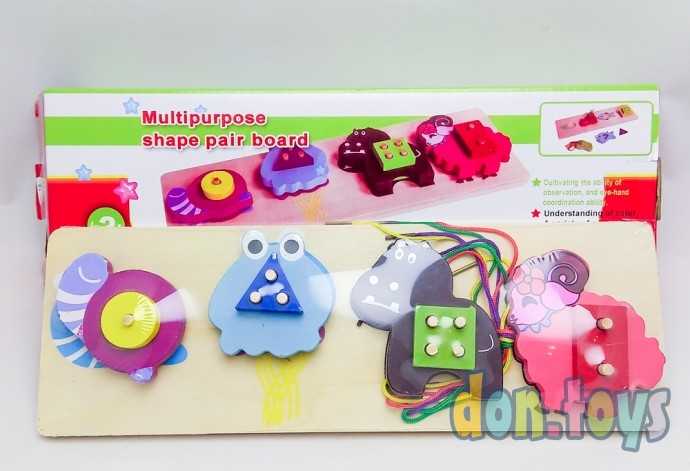 Логическая пирамидка сортер со шнуровкой Зверята, арт. 92-55, фото 1