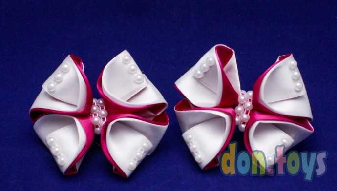 Резинки для волос Бело-малиновые бантики с бусинами. 2 шт., фото 1