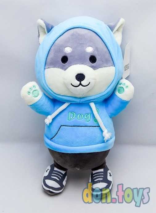 Мягкая игрушка Собачка в толстовке с капюшоном, голубой, фото 1