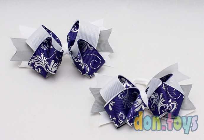 Резинки для волос, Бантик синий с белым и серым, 2 шт., фото 1