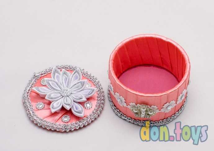Шкатулка из лент розовая, цветок,, фото 5