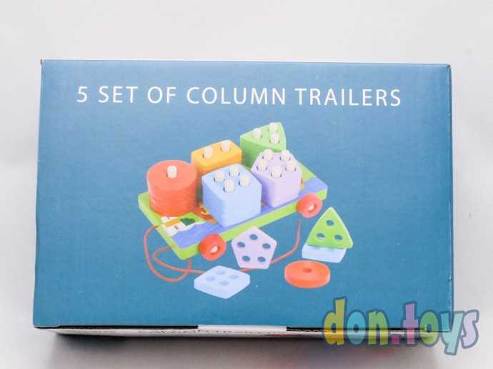 Деревянная каталка с логической пирамидкой сортером, 5 в 1 арт. 3020016 (MC-0150), фото 4