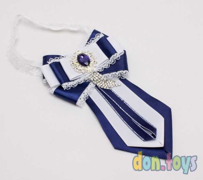 Галстук на школьное платье с большим синим камнем и стразами, фото 4