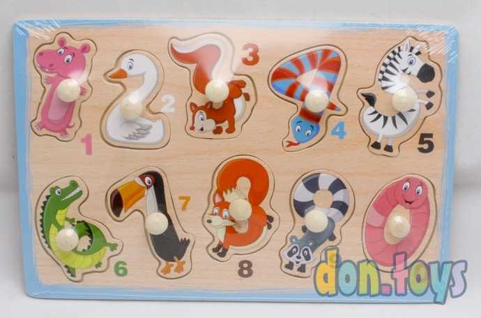 Деревянная рамка-вкладыш Животные -цифры, арт.02339, фото 1