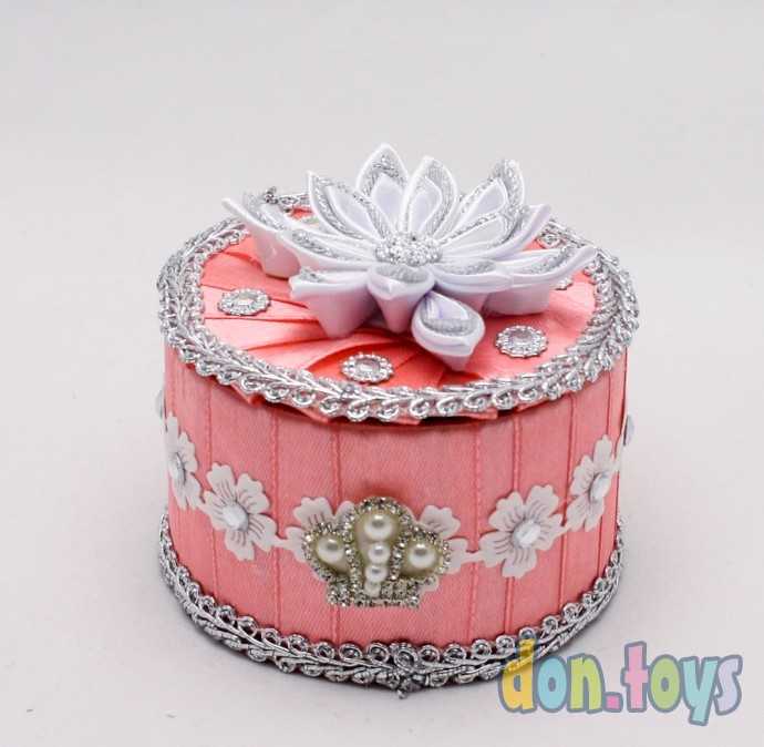 Шкатулка из лент розовая, цветок,, фото 4