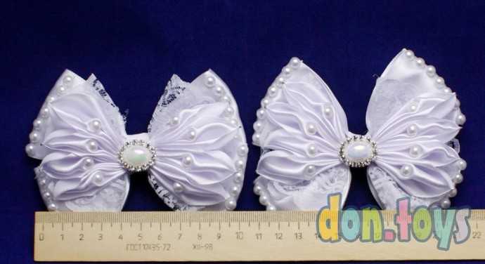 ​Резинки для волос Белые бантики с кружевом и бусинами и красивой серединкой, 2 шт., фото 2