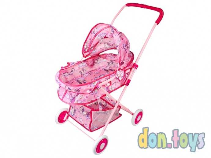 Коляска для кукол люлька складная "Единорожки" с сумкой, арт. КА-4767 (металл), фото 2