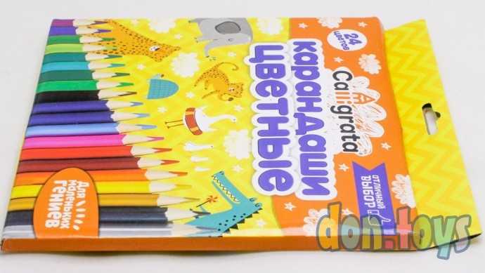 Карандаши 24 цвета, корпус деревянный, треугольный, в картонной коробке, арт. 1014642, фото 3