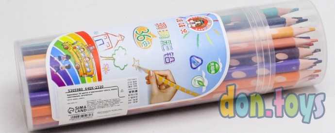 Карандаши 36 цветов в пластиковом тубусе, корпус треугольный, заточенные, арт. 5305980, фото 4