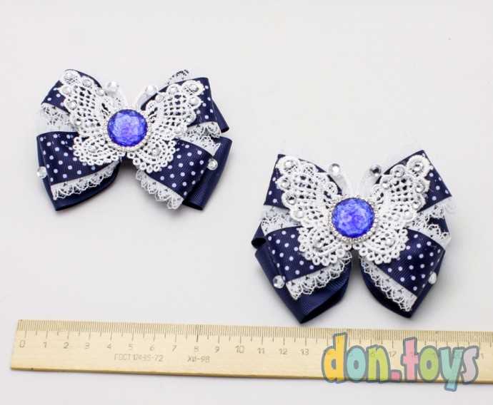 Резинки для волос Синие бантики горошки с Бабочками, 2 шт., фото 3
