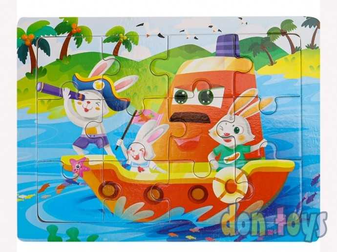 Деревянная Пазл-рамка "Пираты зверята" (12 элементов), Арт. ИД-0123, фото 2