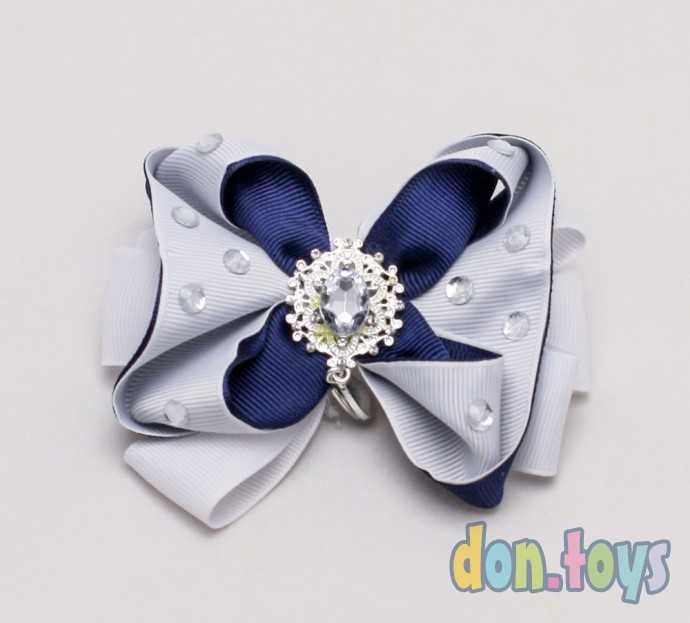 Резинка для волос, большой сине-белый бант с подвеской, фото 2