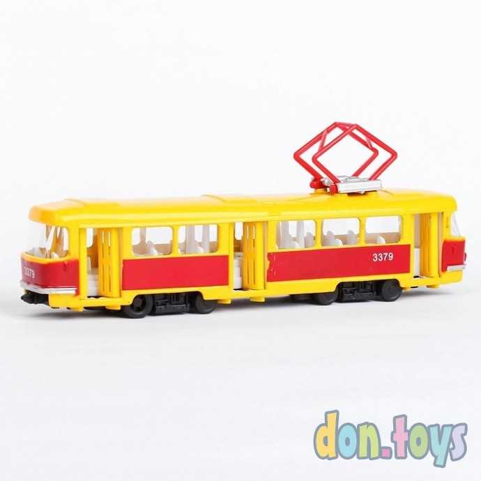 Машина металлическая «Трамвай», световые и звуковые эффекты, открываются двери, инерционная, 18 см,, фото 2