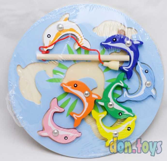 Деревянная магнитная рыбалка круглая, фото 1