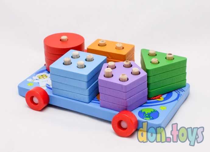 Деревянная каталка с логической пирамидкой сортером, 5 в 1 арт. 3020016 (MC-0150), фото 1