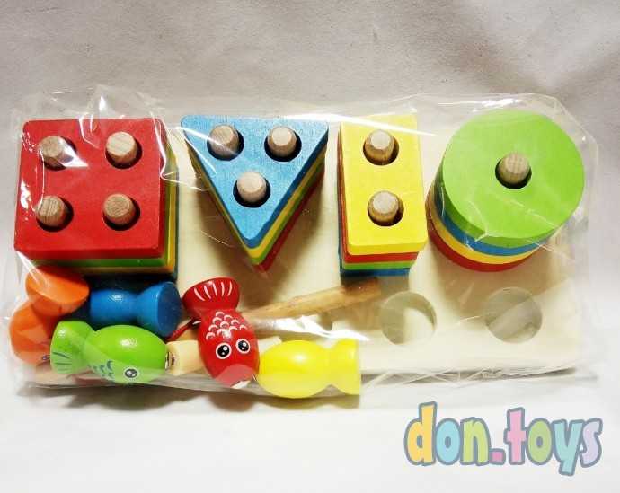 Деревянная Логическая пирамида Геометрия с магнитной рыбалкой( 5 рыбок), фото 4