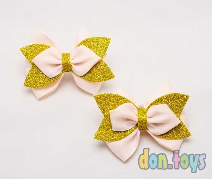 Резинки для волос Розовые бантики с золотистым фоамираном, 2 шт., фото 3