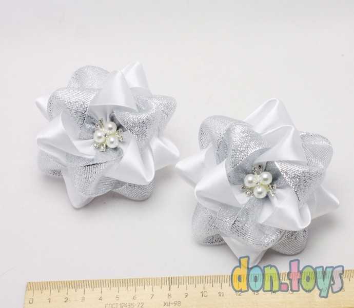 Комбинированные резинки для волос Цветы из атласа и парчи, 1 шт., фото 3