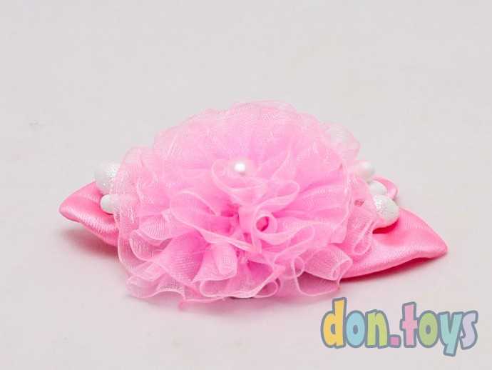 ​Заколка для волос Розовый цветочек из органзы с капельками, фото 1