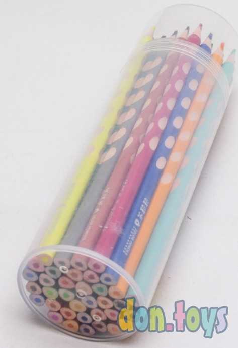 Карандаши 36 цветов в пластиковом тубусе, корпус треугольный, заточенные, арт. 5305980, фото 7