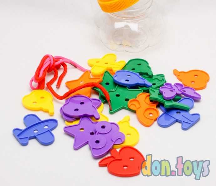 Шнуровка «Весёлые фигурки» в банке, 24 штуки, по методике Монтессори, арт. 3894980, фото 1