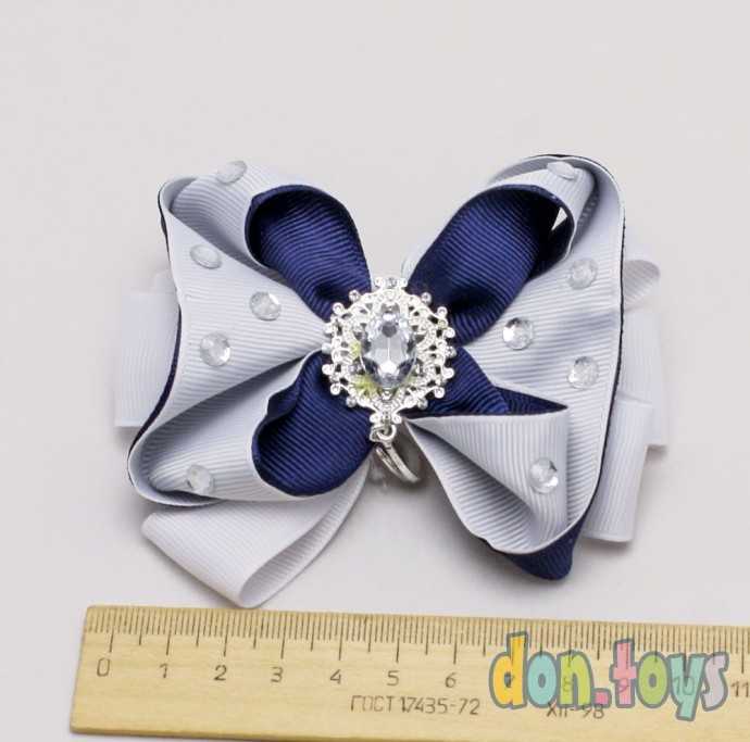 Резинка для волос, большой сине-белый бант с подвеской, фото 3