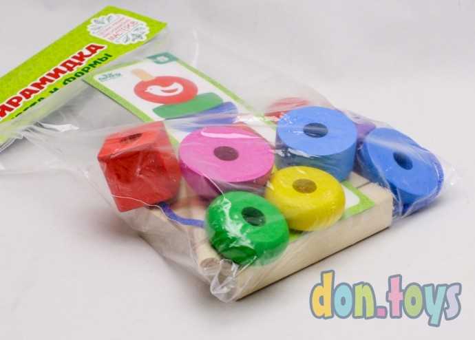 Деревянная пирамидка, цвета и формы, 9 деталей, арт. 20150 (4282598), фото 4