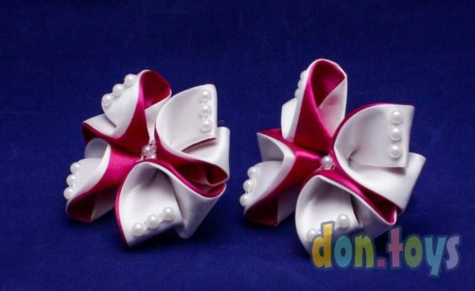 Резинки для волос Бело-малиновые бантики с бусинами. 2 шт., фото 2