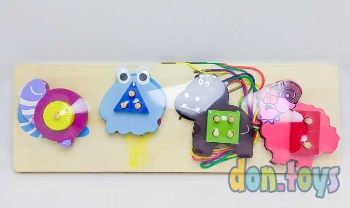 Логическая пирамидка сортер со шнуровкой Зверята, арт. 92-55, фото 6