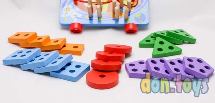 Деревянная каталка с логической пирамидкой сортером, 5 в 1 арт. 3020016 (MC-0150), фото 9