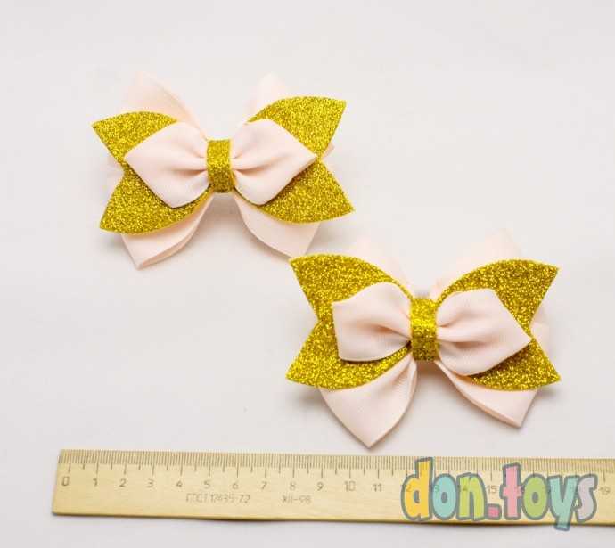 Резинки для волос Розовые бантики с золотистым фоамираном, 2 шт., фото 2