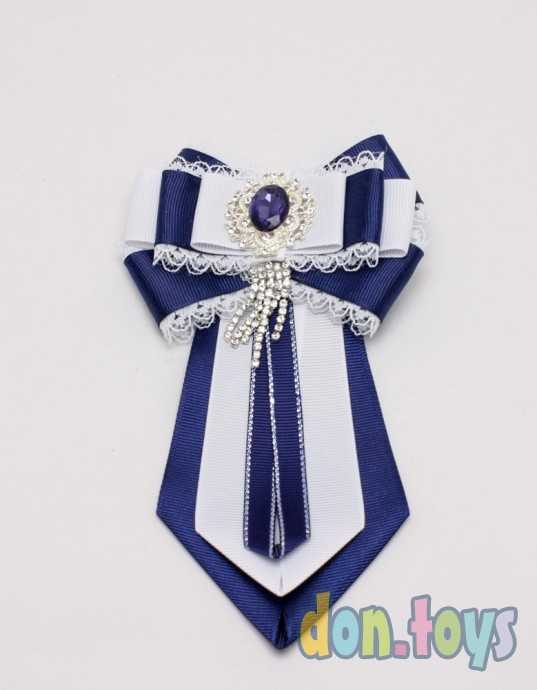 Галстук на школьное платье с большим синим камнем и стразами, фото 1