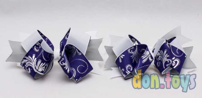 Резинки для волос, Бантик синий с белым и серым, 2 шт., фото 2