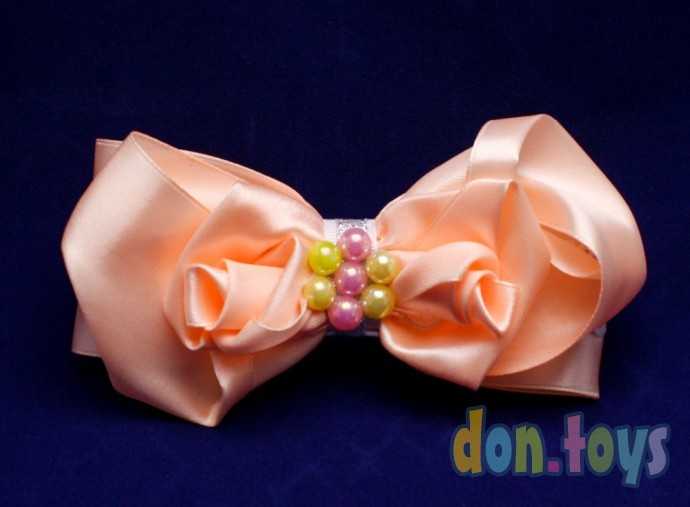 Резинка для волос Бантик с бутонами из роз и серединкой из бусин, фото 3