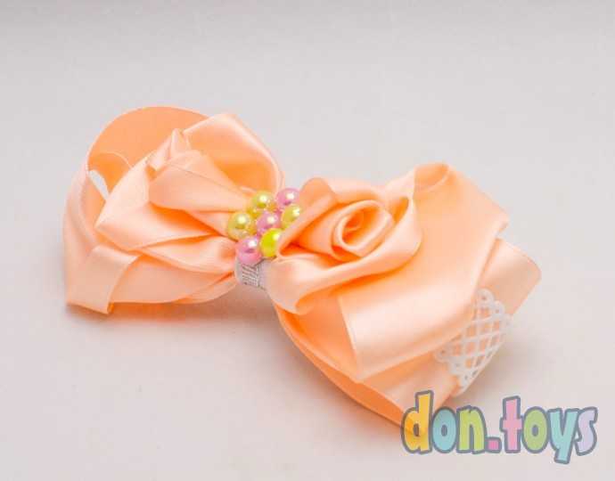 Резинка для волос Бантик с бутонами из роз и серединкой из бусин, фото 6