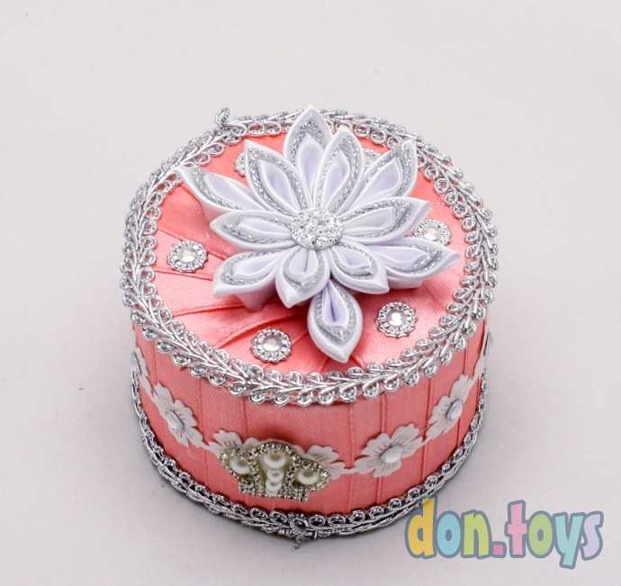 Шкатулка из лент розовая, цветок,, фото 1