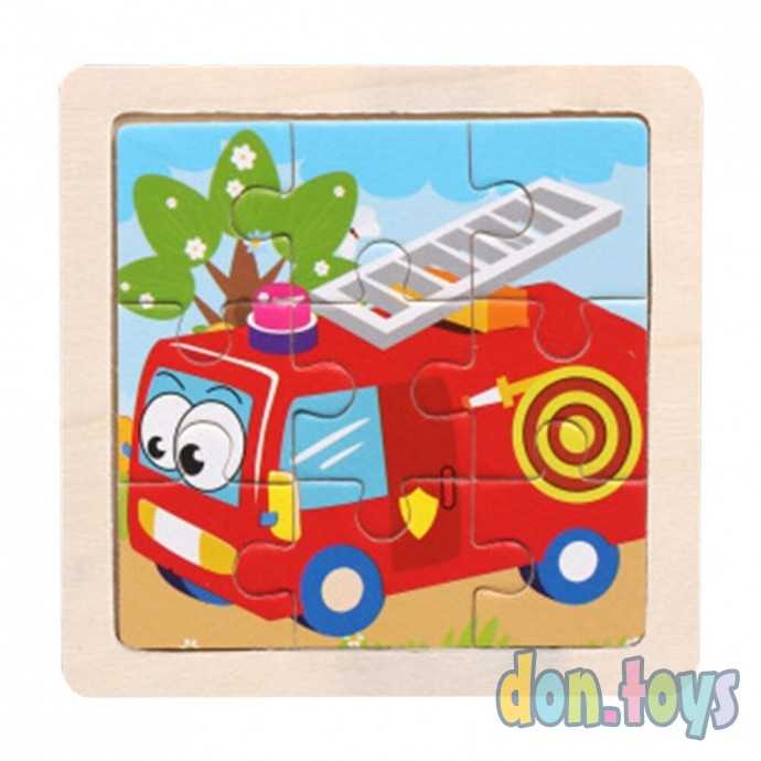 Деревянная пазл-рамка 12х12 Пожарная машинка 9 элементов. G48, фото 1