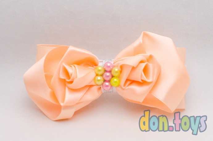 Резинка для волос Бантик с бутонами из роз и серединкой из бусин, фото 1
